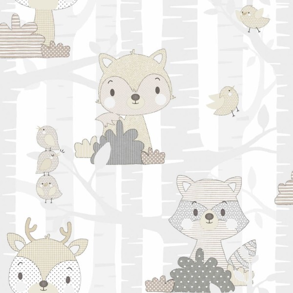 little birds animals wallpaper white and gray Mondobaby Rasch Textil 113010