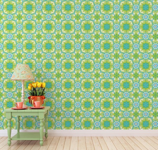 Wandbild Kaleidoskop Muster Grün Blumen