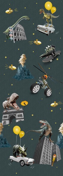 Adventure Themed Flying Cars Mural Petrol Olive & Noah Behang Expresse INK7826