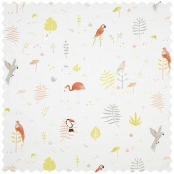 Deco Fabric White Tropical Leaves
