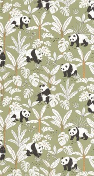 Green Wallpaper Panda Bears Caselio - Autour du Monde Texdecor ADM103507170