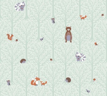 foxes and bears animal motifs wallpaper light green Little Love AS Creation 381192