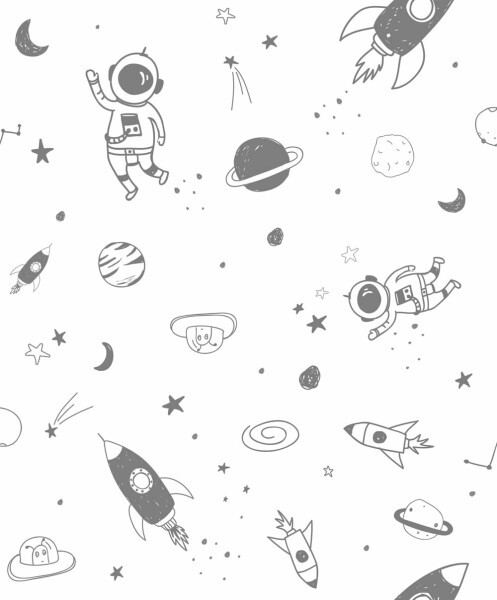 Sterne und Saturn Tapete weiß und grau Kids Walls Marburg 45850