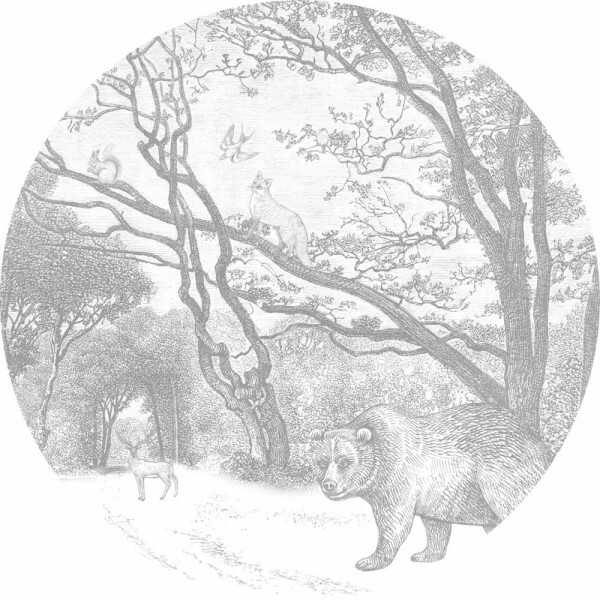 Tiermotive Weiß und grau Wandbild Woodland Rasch Textil 159070