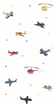 rockets stars and planes wallpaper white and colorful Kids Walls 45819