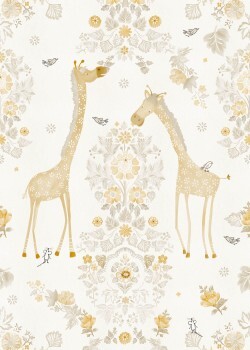 Blumenranken Giraffen in der Natur Wandbild gelb und weiß Olive & Noah Behang Expresse INK7812