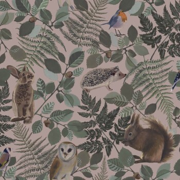 hazelnut branches non-woven wallpaper eucalyptus greenpink beige Woodland Rasch Textil 139252