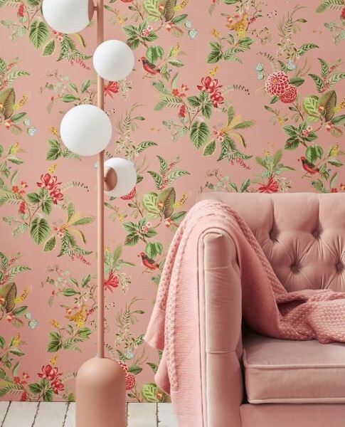 Non-woven wallpaper pink birds flowers leaves Pip Studio 5 300111