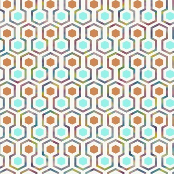 Non-woven wallpaper honeycomb pattern white orange green shiny