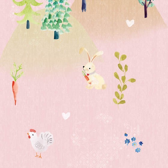 Mural non-woven pink forest animals