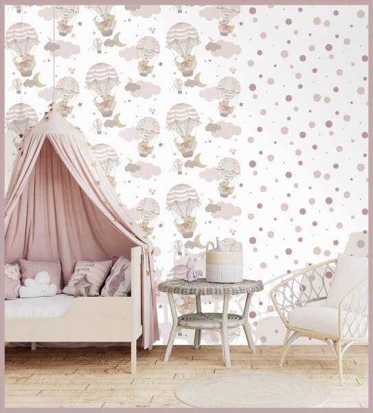 non-woven wallpaper stars clouds sky pink white 014818