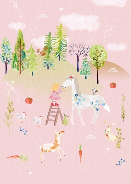 Mural forest pink hill horse