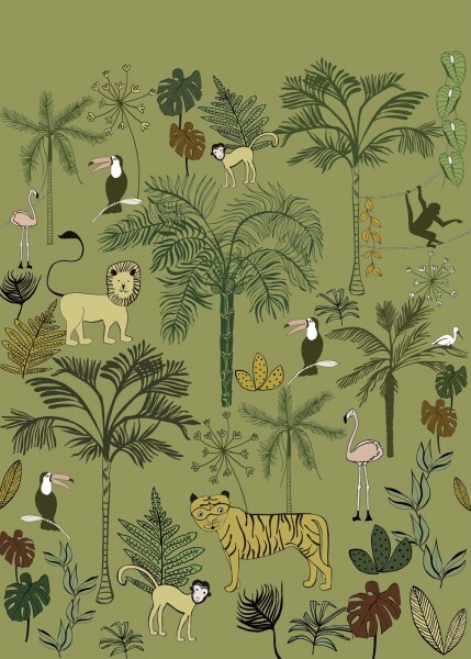 Wandbild Jungle wilde Tiere Palmen Grün 842142