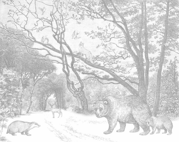 fox bear Scandinavian forest murals beige gray Woodland Rasch Textil 159065