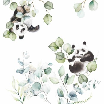 Wandbild 2,65 x 2,65 m Auarelloptik Pandabären Eukalyptus Grün 364972