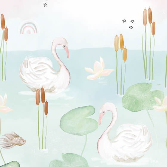 Mural pond swan pink