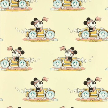 non-woven wallpaper Minnie Mouse vintage Disney car pastel yellow DDIW217269