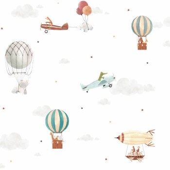Heißluftballons und Flugzeuge Weiß und bunt Tapete Pippo Rasch Textil 104562