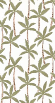 Palm Trees Cute Children's Wallpaper White and Green Caselio - Autour du Monde Texdecor ADM103517300