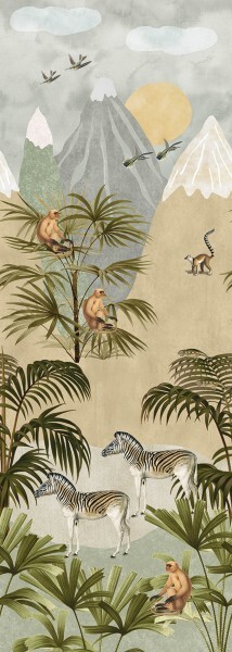 Tiere im Dschungel Safari Wandbild beige und grau Olive & Noah Behang Expresse INK7800