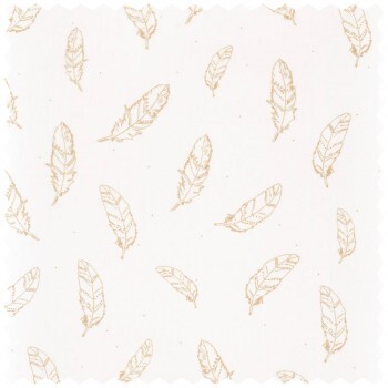 Deco Fabric White Feathers Gold