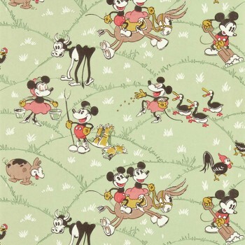Vliestapete Mickey und Minnie Bauernhof Disney pastellgrün DDIW217266
