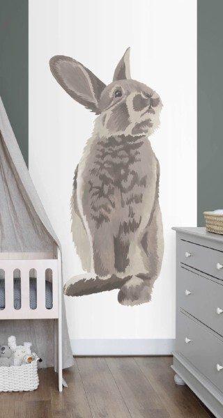 gezeichneter Hase Tier Wandbilder weiß und braunbeige Woodland Rasch Textil 159052