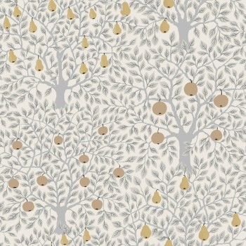 Apfelbäume Vliestapete weiß und hellgrau Grönhaga Rasch Textil 133012