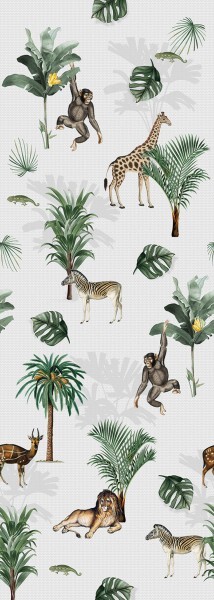Animals and Palm Trees Jungle Motif Wall Mural Green and Gray Olive & Noah Behang Expresse INK7841