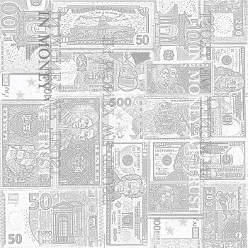 Tapete Geldscheine Grau-Weiß