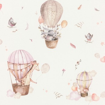 flying hot air balloons animals non-woven wallpaper beige Kids World Rasch 300529
