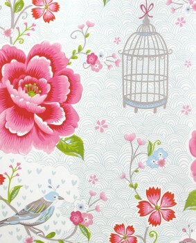 Wallpaper white pink flowers tendrils Pip Studio 5 300161