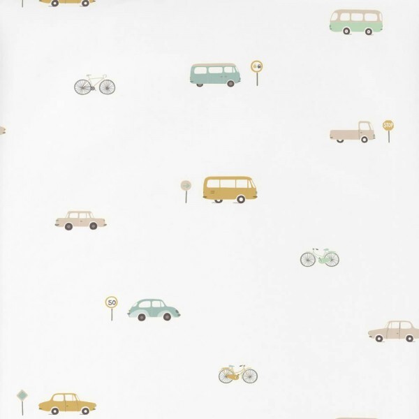 Vehicles wallpaper white non-woven