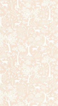 animals forest motif non-woven wallpaper pink white Casadeco - Once upon a time OUAT88264232