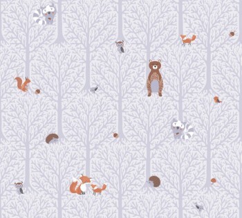 grey-blue non-woven wallpaper animals in the forest Little Love AS Creation 381191