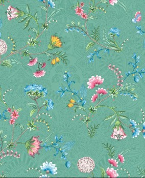 Wallpaper non-woven flowers tendrils turquoise-green Pip Studio 5 300124