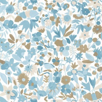 White non-woven wallpaper blue flowers Caselio Imagination