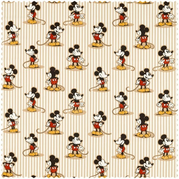 Dekostoff Mickey Maus Disney Streifen beige hellbraun DDIF227152