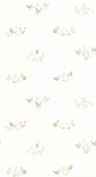 Vliestapete Bauernhoftiere kleine Küken Hasen Hühner weiß beige OUAT88372931