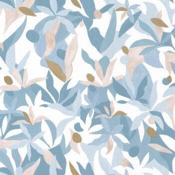 non-woven wallpaper light blue leaves Caselio Imagination