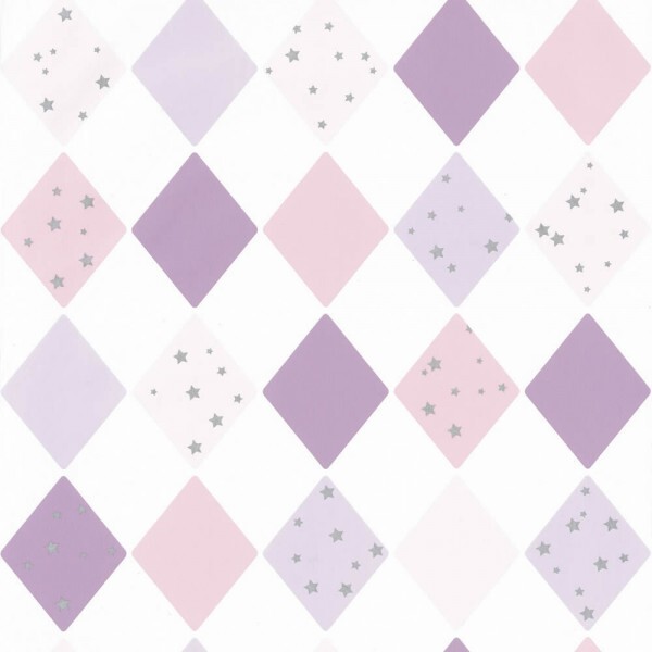 non-woven wallpaper checks white purple