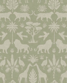 Non-woven wallpaper animal pattern light green
