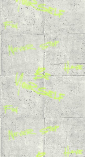 Gray and neon yellow wallpaper graffiti pattern Young and free YNF103319026