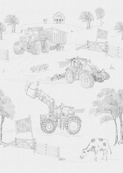 Zeichnung Bauernhof Wandbild schwarz und weiß Olive & Noah Behang Expresse INK7836