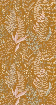 Plants and leaves ocher wallpaper Caselio - La Foret Texdecor FRT102922347