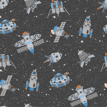 Black and blue non-woven wallpaper stars and spaceships Tiny Tots 2 Essener G78410