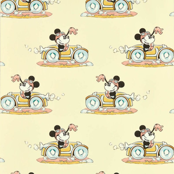 Vliestapete Minnie Maus Oldtimer Disney pastellgelb DDIW217269