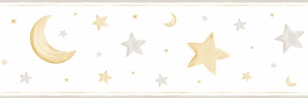 Mond und Sterne Selbstklebende Borten Borte weiß, gelb und grau Pippo Rasch Textil 104703
