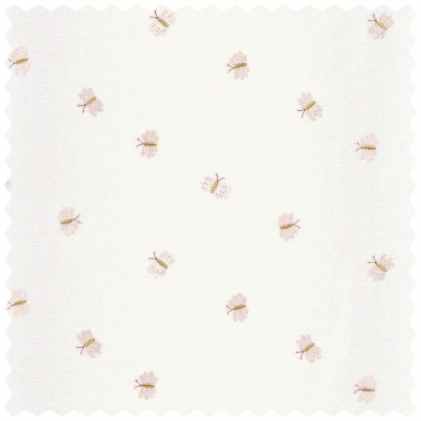 White decoration fabric with pink butterflies Rose & Nino