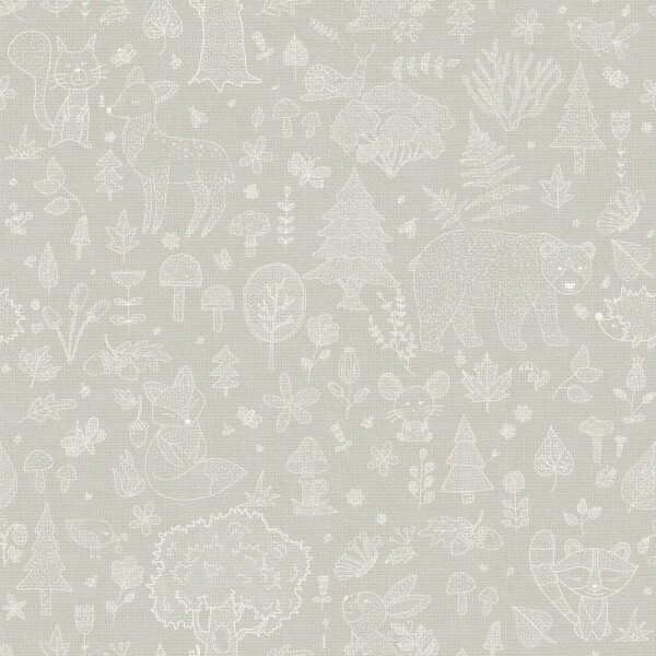 non-woven wallpaper bears foxes forest gray 014807